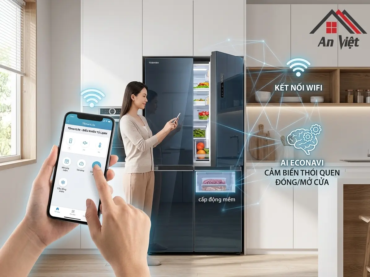 Tủ lạnh thông minh 2026: Điều khiển qua điện thoại TSmartLife và Công nghệ AI Econavi giảm tiền điện ra sao?
