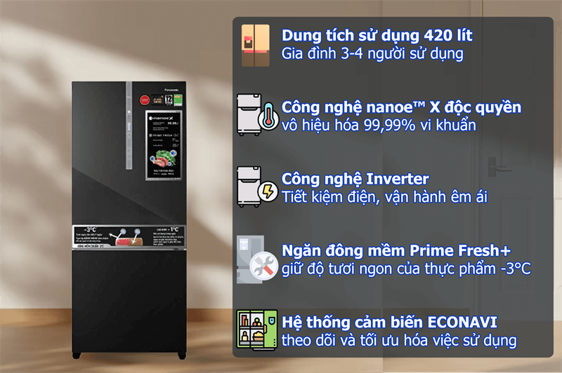 Tủ lạnh Panasonic Inverter 420 lít NR-BX471XGKV